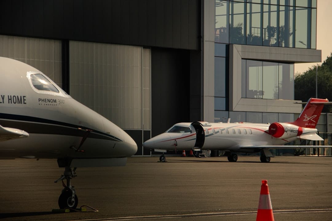 Wide view of aircraft hangar operations showing space utilization