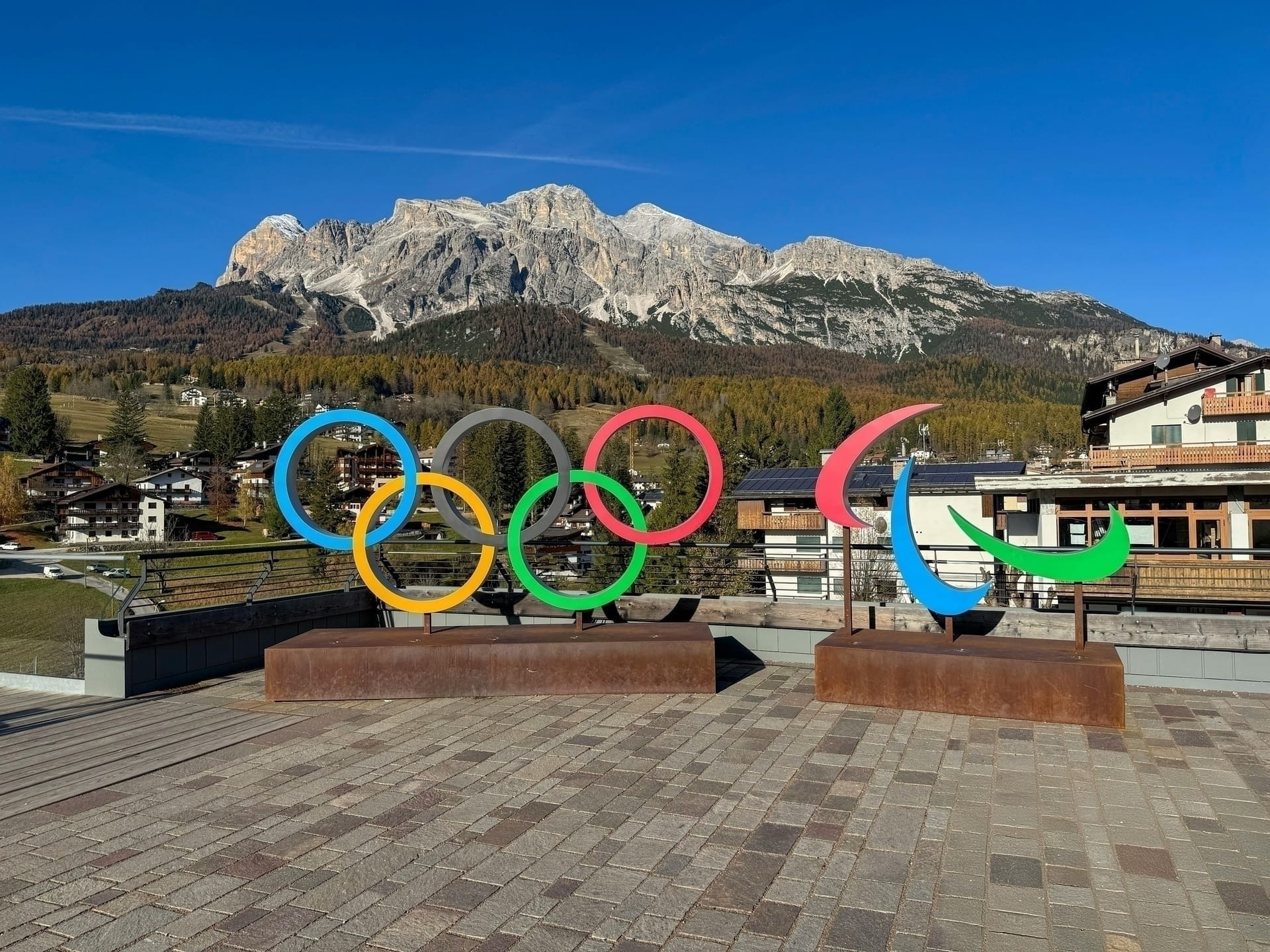 Olympic and Paralympic symbols in the Italian Alps at Cortina d'Ampezzo