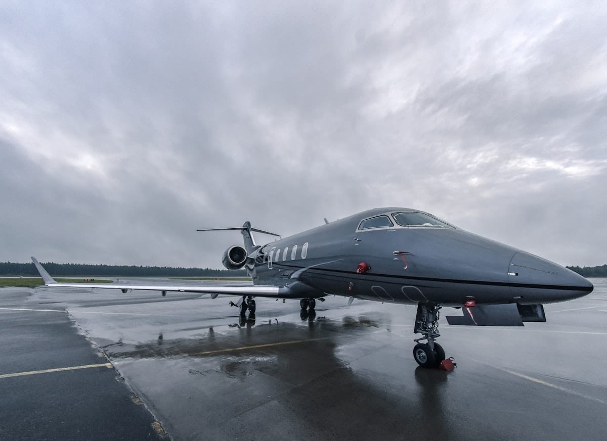 Business jet on tarmac ready for departure