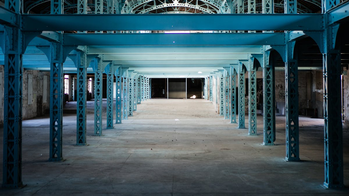 Industrial warehouse interior with columns