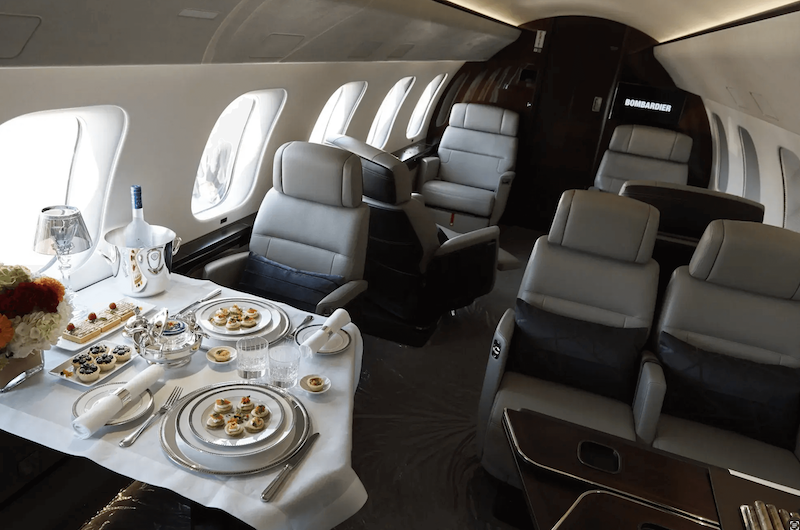 Gulfstream G700 private jet cabin interior with 6 foot 5 inch standup height and 56.9 foot cabin length