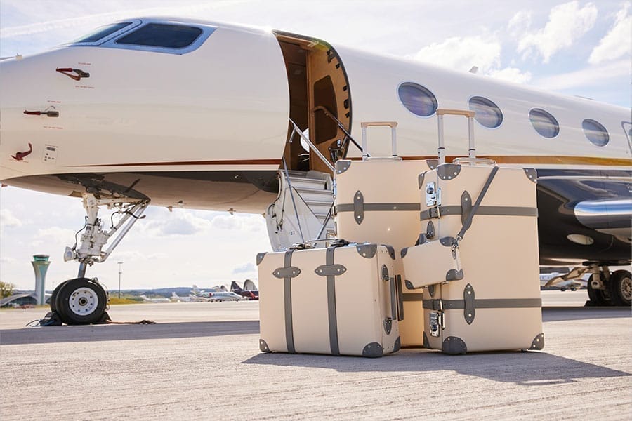 Private jet baggage bay loaded with luggage -- Gulfstream G700 holds 195 cubic feet versus 31 cubic feet in a Cirrus Vision Jet