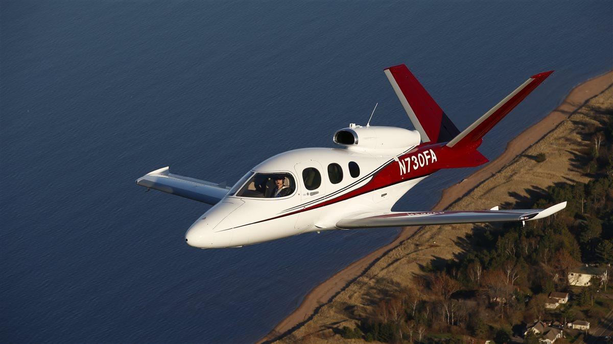 Cirrus Vision Jet single-engine private jet on tarmac -- 31 feet long with 39 foot wingspan, the smallest private jet in production