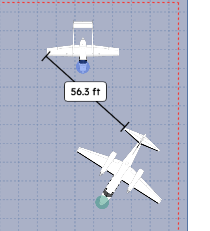 Digital Measuring Tool for Aircraft Clearances - Real-time distance calculations between aircraft for safe hangar positioning