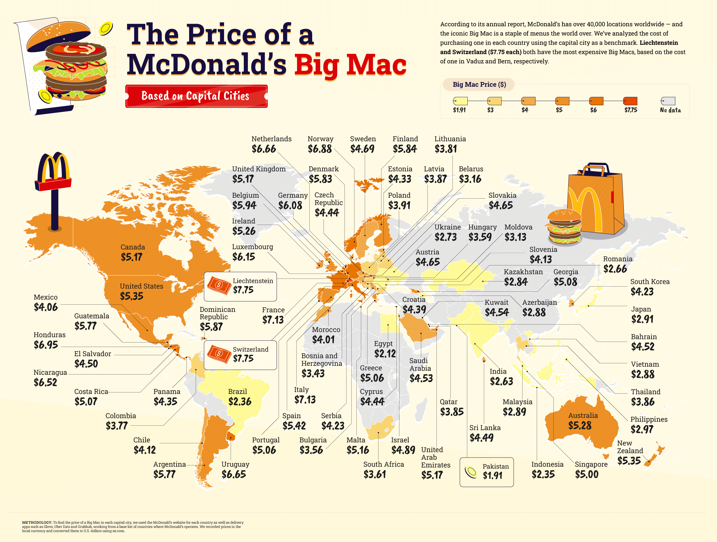 World map of Big Mac prices by country, The Economist Big Mac Index