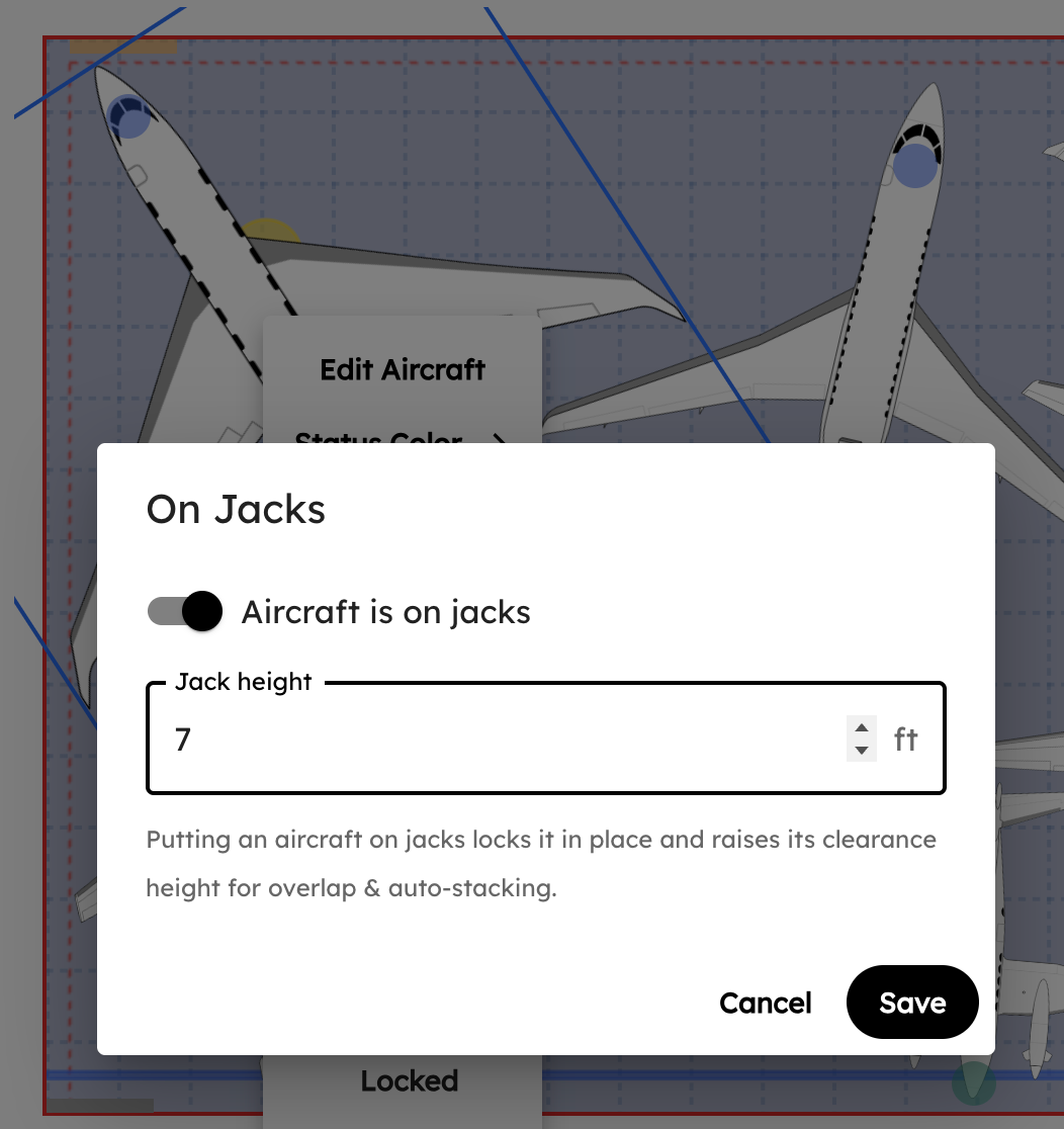 Marking an aircraft on jacks and setting jack height