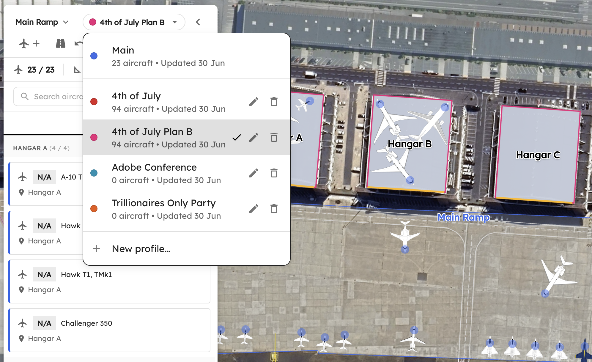 Base stacking profile in AirPlx