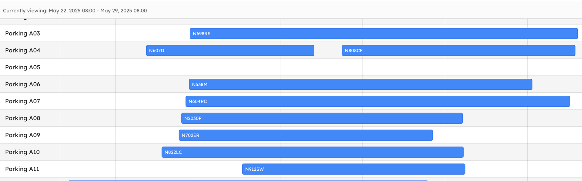 AirPlx schedule view showing aircraft arrivals and departures across a timeline